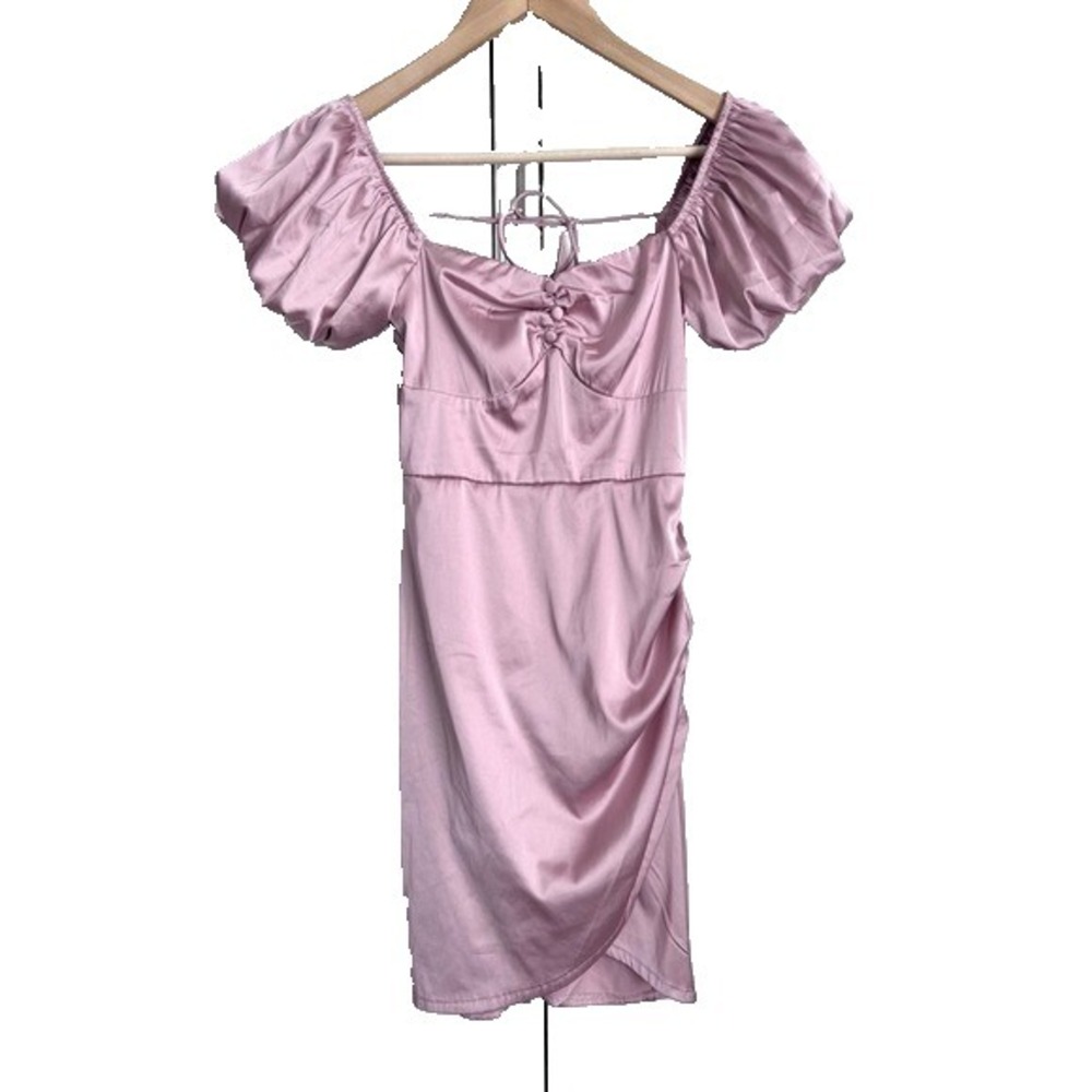 Princess Polly Satin Puff Sleeve Mini Dress Women 2 Dusty Pink Cottagecore Party